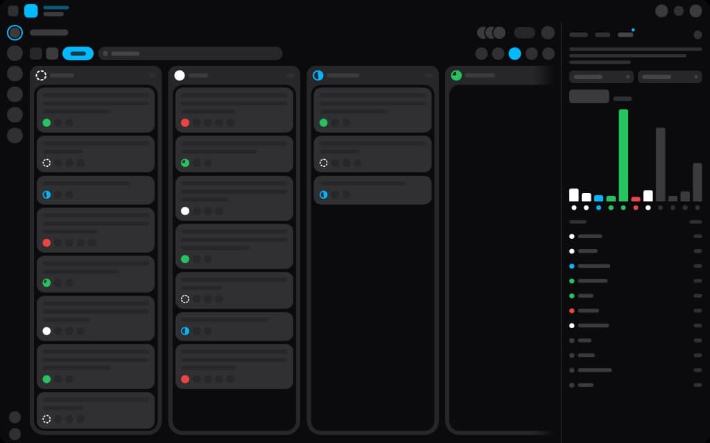 Linecept Collector board with status columns and stats