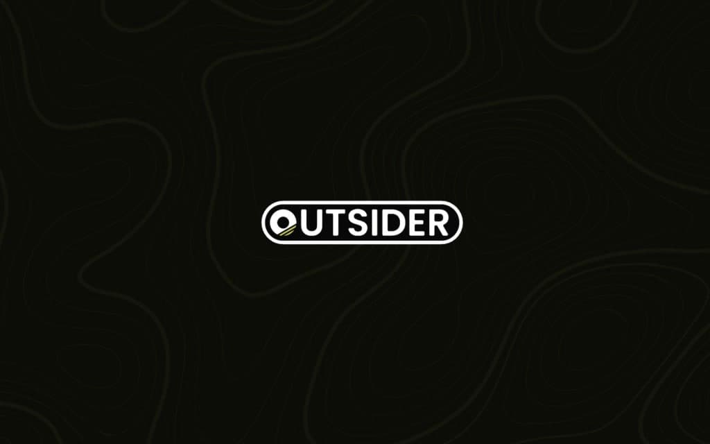 Outsider Skis logo centered on a topographic dark background